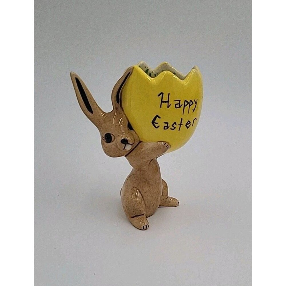 Vintage Ceramic Hand Painted Easter Bunny Rabbit Planter Spring EUC